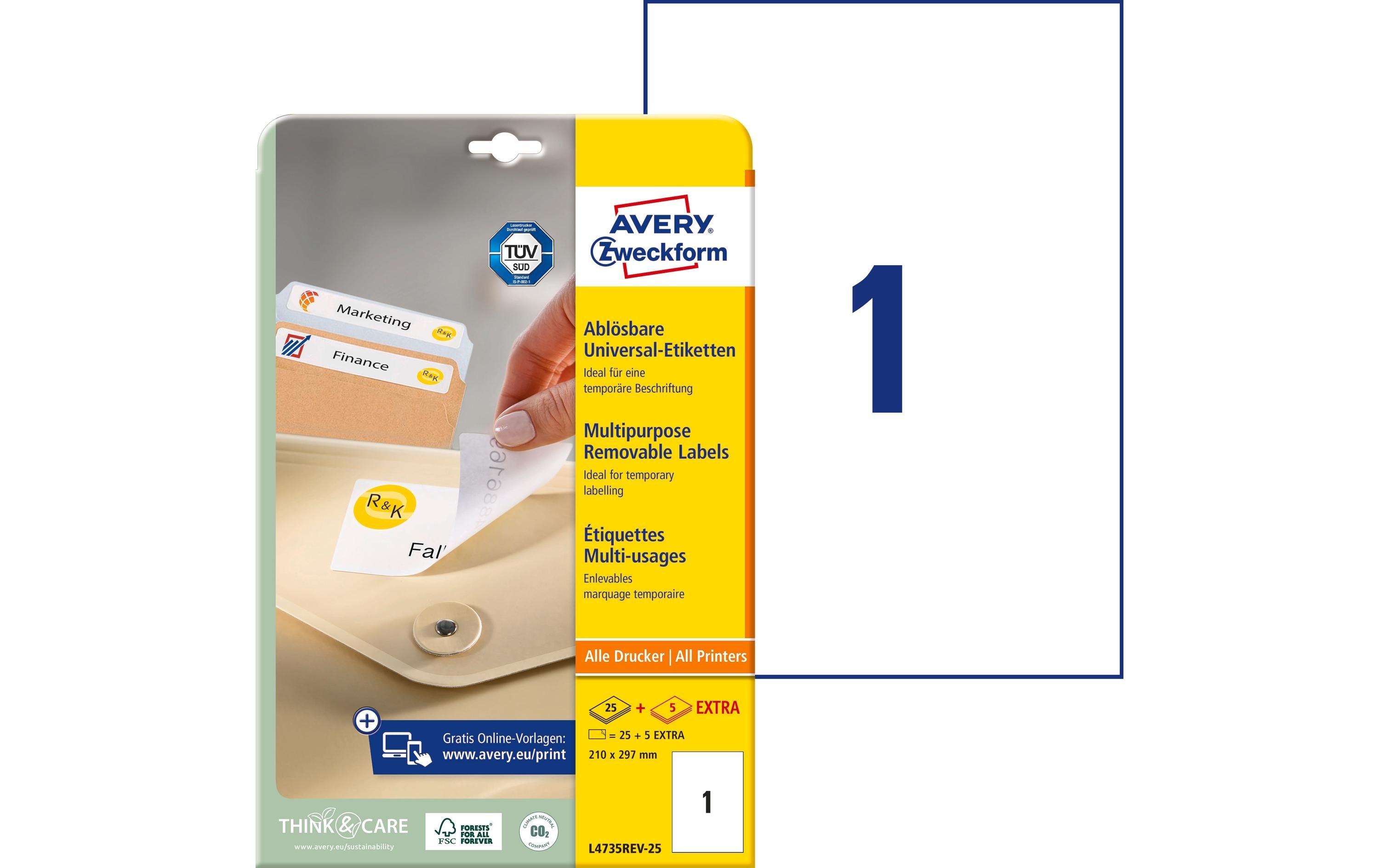 Avery Zweckform Etiketten stick+Lift, weiss