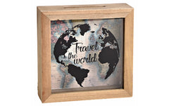 Spardose travel the world aus Holz/Glas