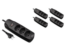 FURBER.power | F.power Steckdosenleiste 3xT13 KIT5 | 230V, H05VV-F 3G1.00, MS, schwarz (5/25)