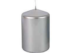 müller Kerzen | Stumpenkerze Silber | Glanz, 10x6.8 cm (HxD)