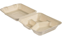 Duni | Box Hinged Bagasse braun | 325/90/90ml, 50 Stk. Mit Deckel