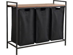 relaxdays | Wäschesammler mit 3 Fächern | MDF, China, Braun
