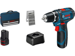 Bosch Professional | Akku-Bohrschrauber GSR 12V-15 | 2x Akku GBA 12V 2Ah Bits 25tlg