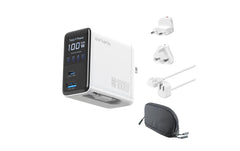 4smarts | GaN Flex Screen AI, Weiss, Travel | 100W, 2x USB-C, 1x USB-A