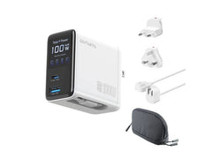 4smarts | GaN Flex Screen AI, Weiss, Travel | 100W, 2x USB-C, 1x USB-A