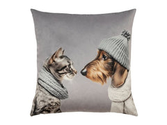 pad | Kissenhülle, Cat loves Dog | light grey, ca. 45 x 45 cm