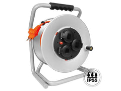 STEFFEN | Metall Kabelrolle 3xT13 IP55 | Kabel 40m, Stecker T13 IP55, grau schwarz