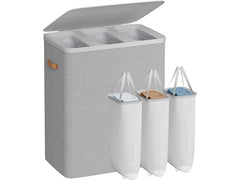 Songmics | Wäschekorb Grau, 3 Säcke | 64x40x75 cm, Polyester, Oxford, PP, MDF