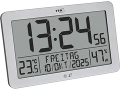 TFA Dostmann | TFA Digitale Funkuhr mit Raumklima | Silber
