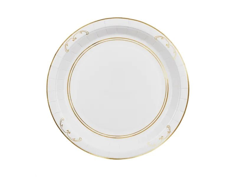 Partydeco | Teller Ornament | weiss/gold, 23 cm, 6 Stück