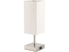 COCON | Nachttischlampe, USB, nickel/linen | 3-fach dimmbar, USB-A/C, ohne E27, max 20W