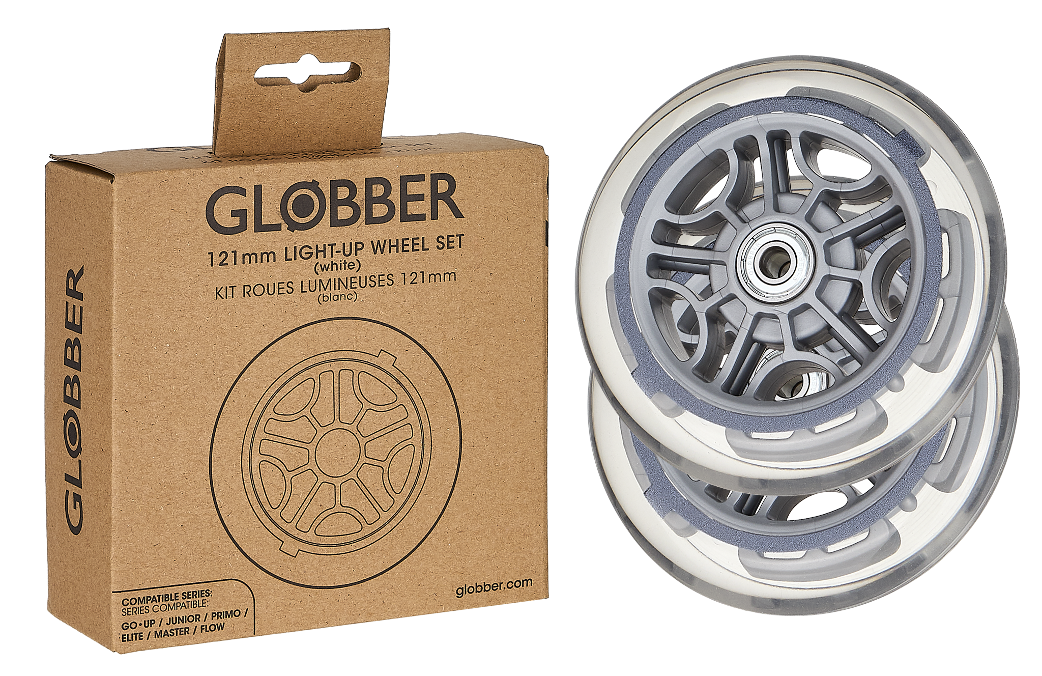 Globber | Light-Up Wheel Set | 121mm | White