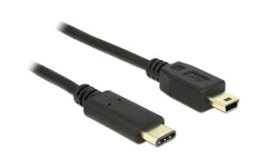 Delock | USB2.0-Kabel TypC - MiniB: 50cm, schwarz | max. 480Mbps, Typ-C