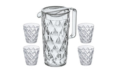 Koziol | Karaffe CRYSTAL mit 4 Becher | Vol 1.6L, H: 24.5cm / Becher: 200ml, H: 9cm