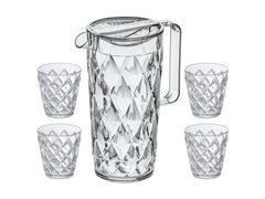 Koziol | Karaffe CRYSTAL mit 4 Becher | Vol 1.6L, H: 24.5cm / Becher: 200ml, H: 9cm