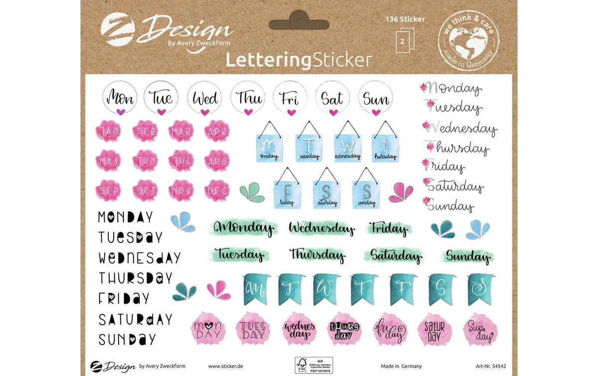 Z-Design Sticker A5 LETTERING Tag+Monat2Bg