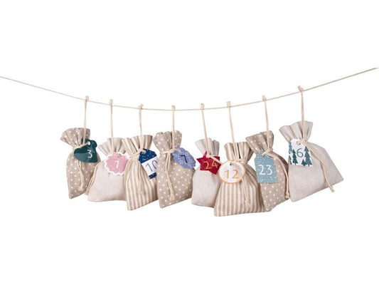 Folia | Adventskalender-Set Basic | 24 Beutel Baumwolle/Polyester, 10 x 13 cm