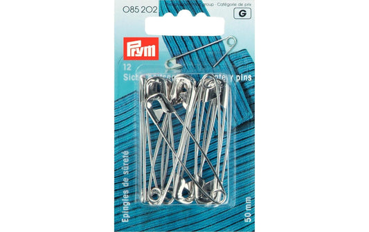 Prym | Sicherheitsnadeln Stahl silber | Nr. 3, 50 mm, Karte 12 Stück