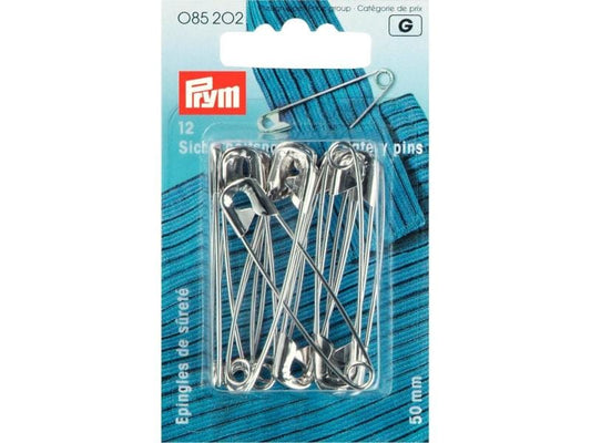 Prym | Sicherheitsnadeln Stahl silber | Nr. 3, 50 mm, Karte 12 Stück