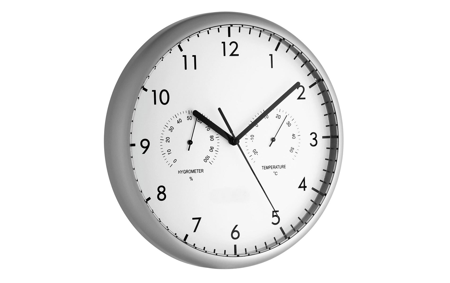Wanduhr mit Thermometer silber weiss
