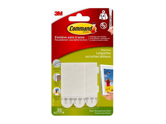 Command | 3M Command Bilder-Montagestreifen M | weiss, 4 Set Streifen, Traglast: 5.4kg