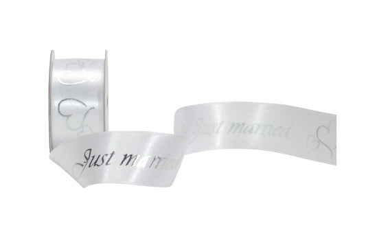 Spyk | Geschenkband Cubino Just married | weiss-silber, Breite: 25 mm, Länge: 3 m