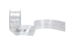Spyk | Geschenkband Cubino Just married | weiss-silber, Breite: 25 mm, Länge: 3 m