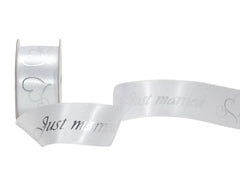 Spyk | Geschenkband Cubino Just married | weiss-silber, Breite: 25 mm, Länge: 3 m