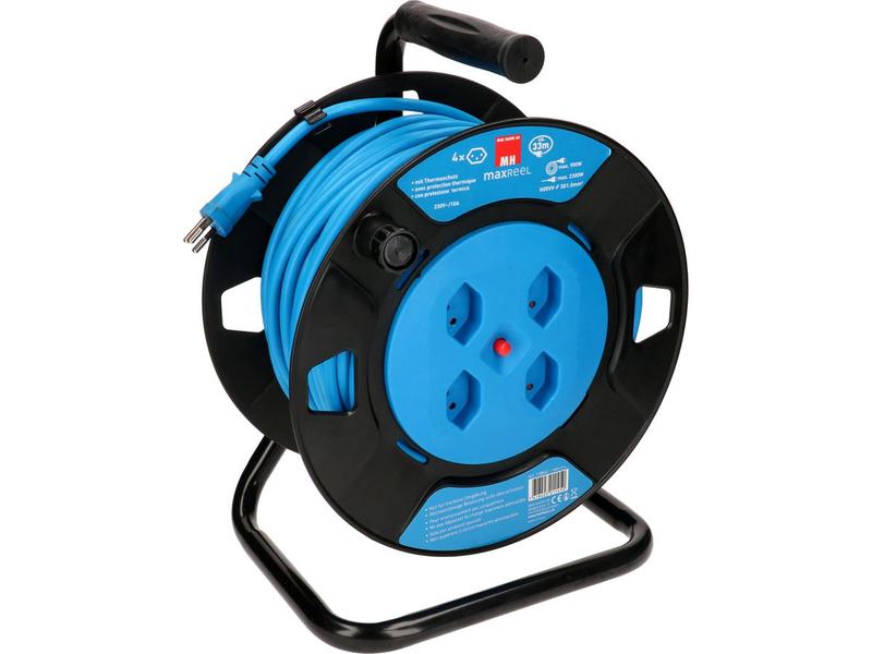 Max Hauri | Kabeltrommel 33m V2 | 4x T13 Steckdose, mit Thermoschutz
