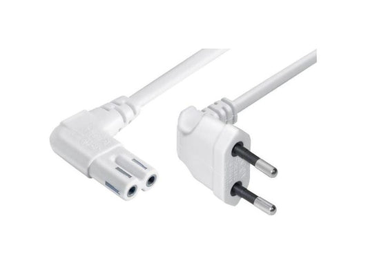 Niwotron | Netzkabel Euro T26 - C7, 10 m weiss | T26 geweinkelt, C7 gewinkelt