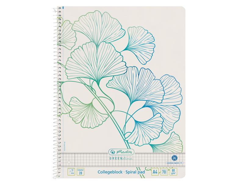 Herlitz | Spiralblock A4 GREENline | Ginkgo, 70g/m2, weiss, 70 Blatt kariert