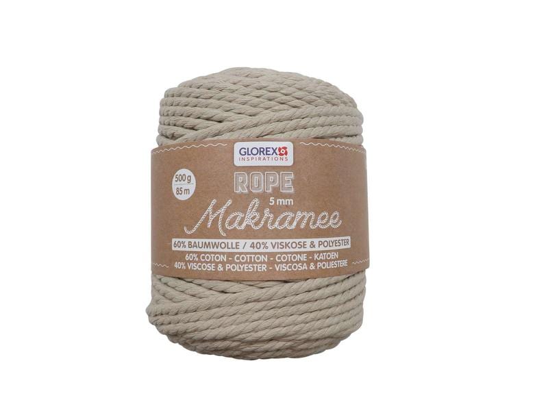 Glorex | Wolle Makramee Rope gedreht 5 mm, 5 | 5mm, 500g, beige