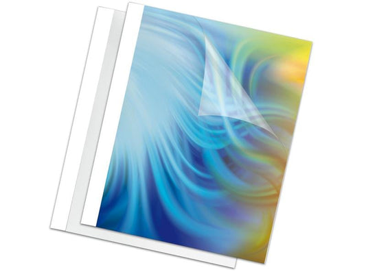 Fellowes | 50 Stk. Thermo-Bindemappen Standard, 15mm | 121-150 Blatt,weiss, Front PVC, Glanzrücken