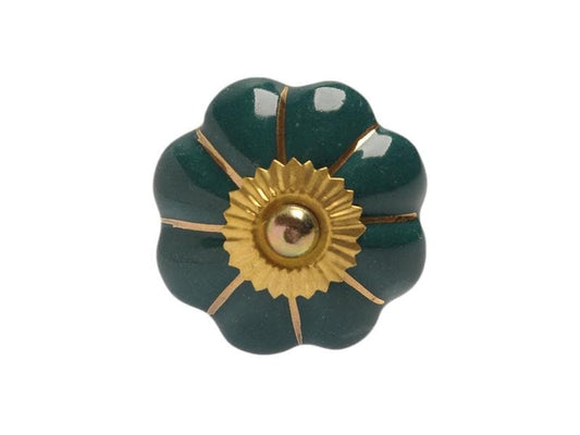 Tranquillo | Möbelgriff handgemacht | Ø 4 cm, Dunkelgrün/Gold