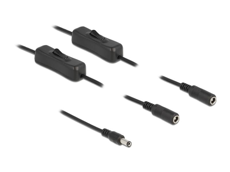 Delock | DC 5.5x2.1mm Stecker zu 2x DC Buchse | Mit Schalter,1m,Schwarz