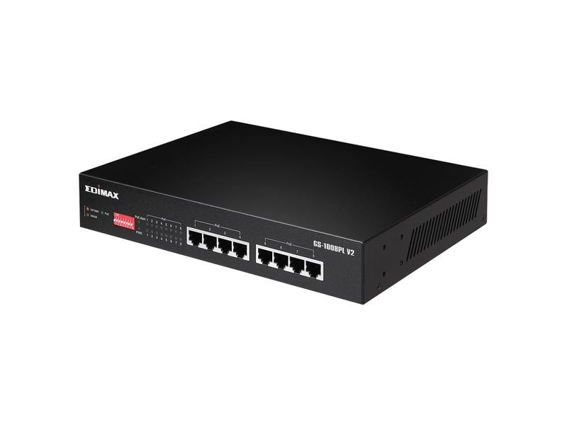 Edimax | GS-1008PL V2: 8 Port GE PoE+ Switch | Longrange, 4xPoE+ 70 Watt PoE, Lüfterlos
