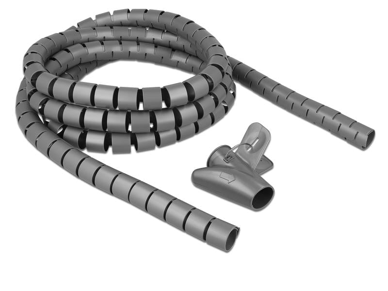 Delock | Spiroschlauch mit Einziehwerkzeug | 2.5 m x 25 mm Grau