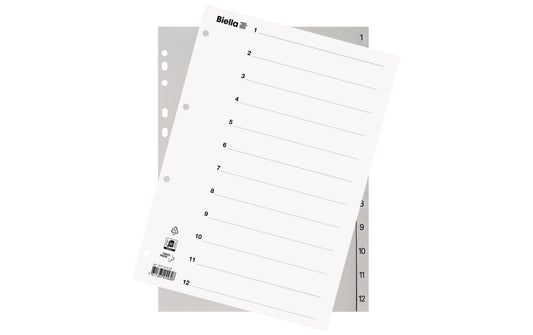 Biella | RegisterVollformat aus Kunststoff | 1-12, A4, 4 Loch, 1 Stück