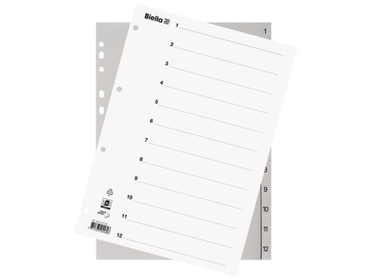 Biella | RegisterVollformat aus Kunststoff | 1-12, A4, 4 Loch, 1 Stück