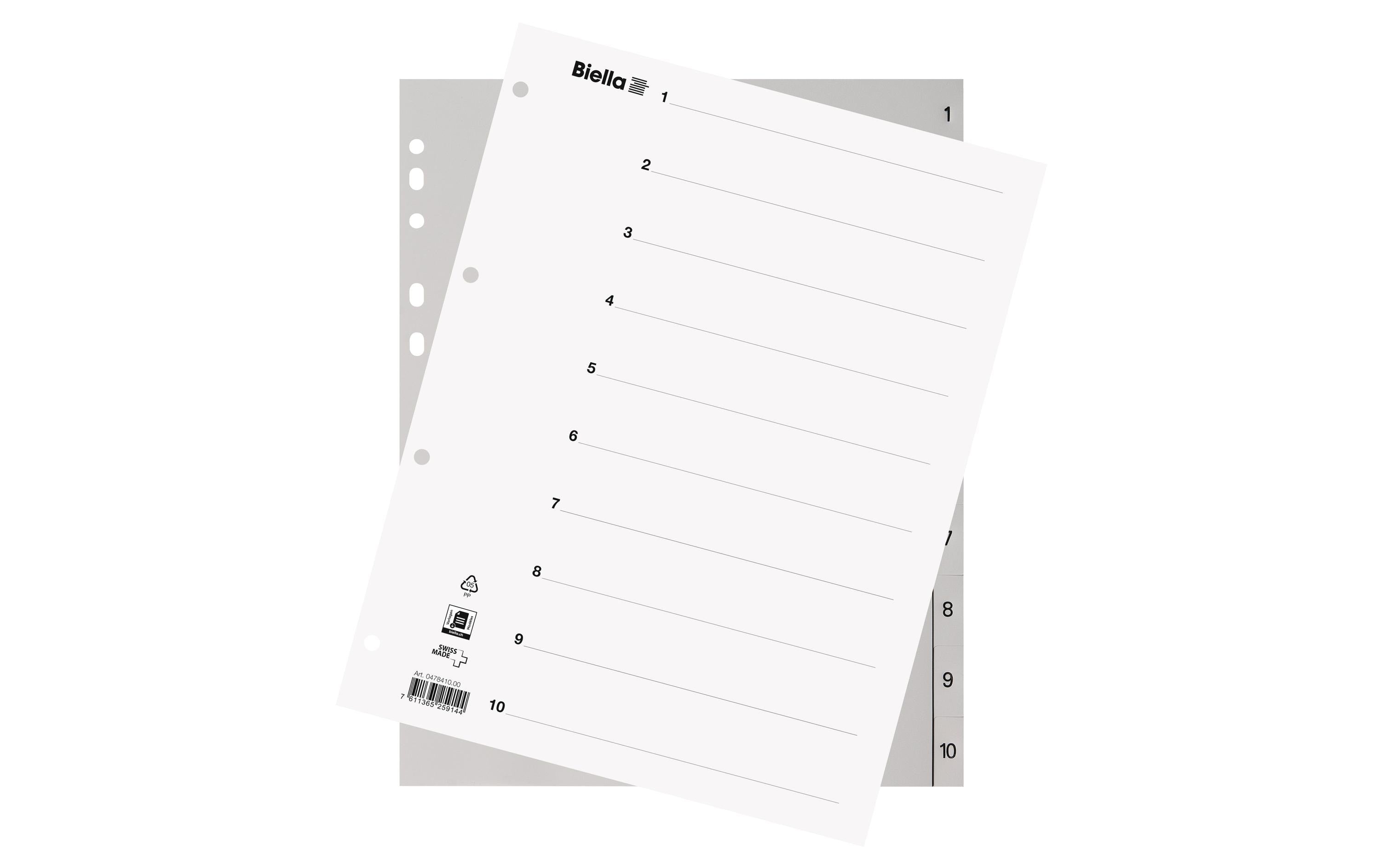 Biella Register Polypropylen A4 1-10, 4Loch
