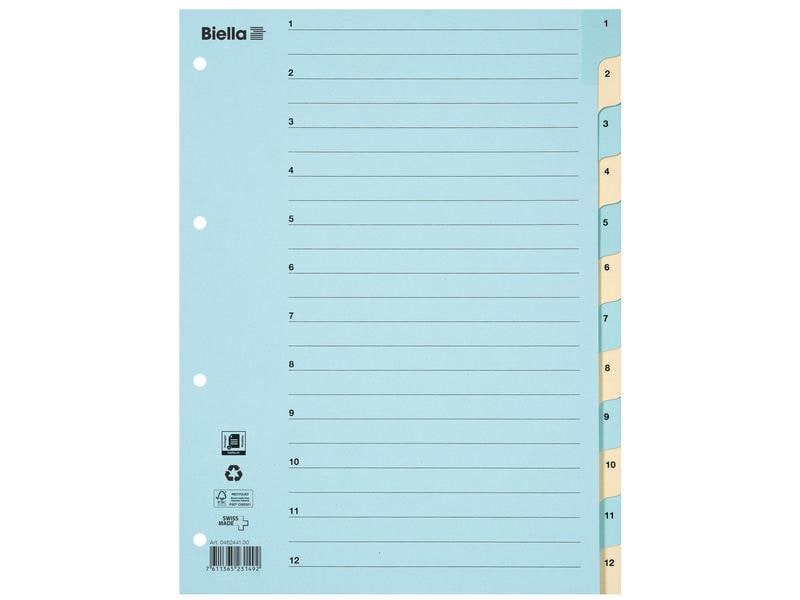 Biella | Register Karton A4 1-12, 4Loch | blau,gelb 1 Stück