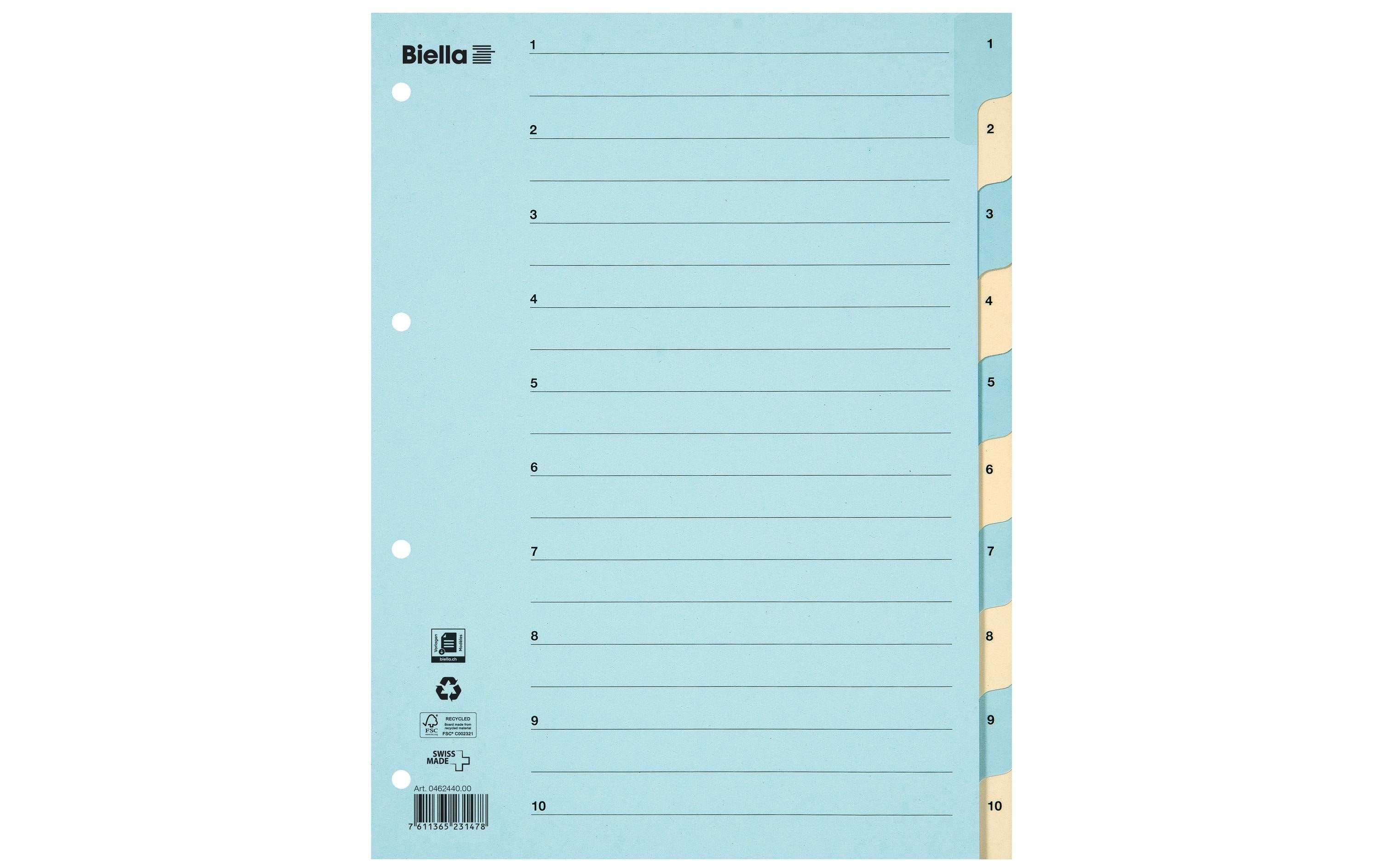 Biella Register Karton A4 1-10, 4Loch