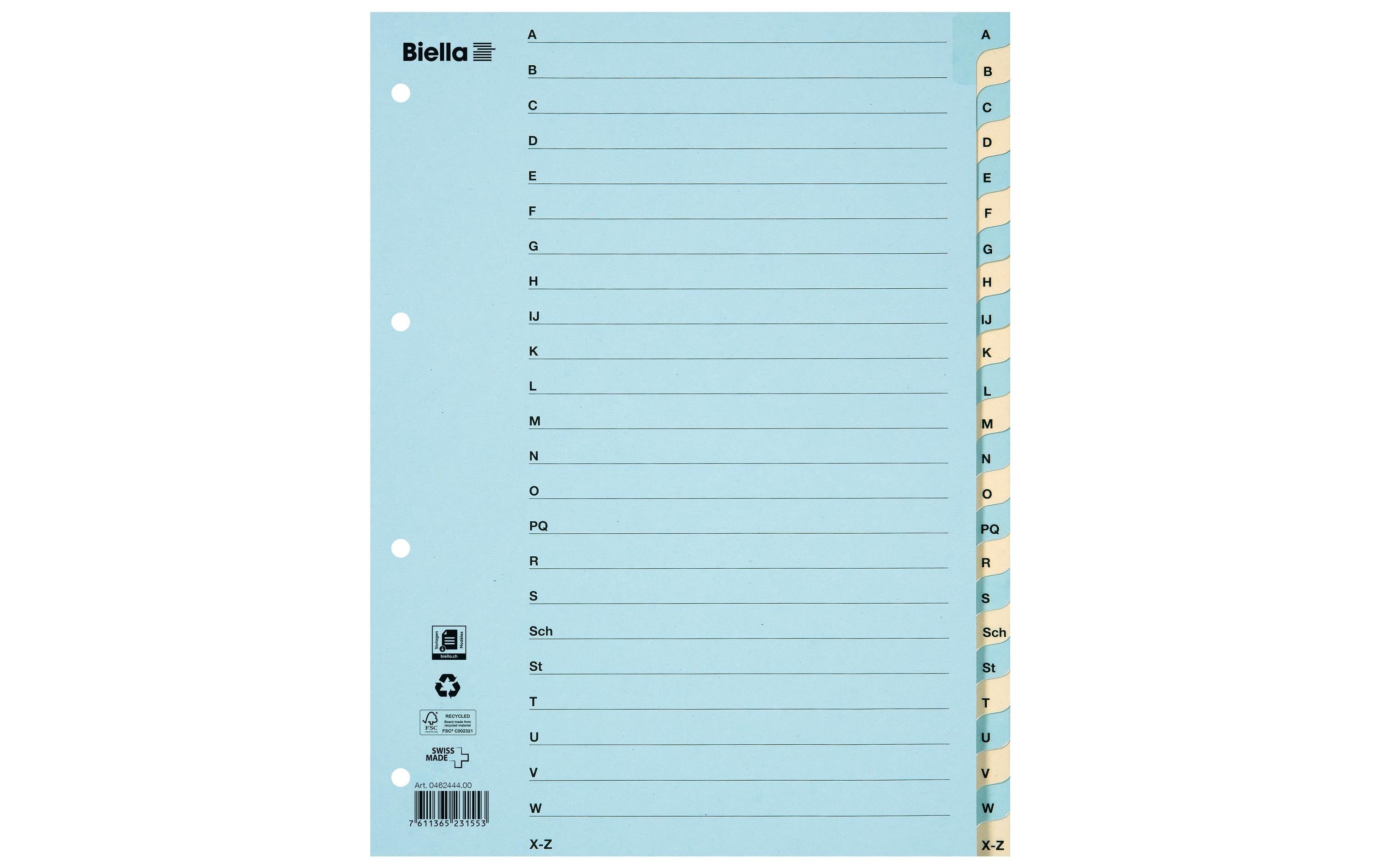 Biella Register Karton A4 A-Z, 4Loch