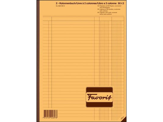 Favorit | 2 Kolonnen Durchschreibebuch | weiss/weiss, D/F/I, 220x297mm, 50x2 Blatt