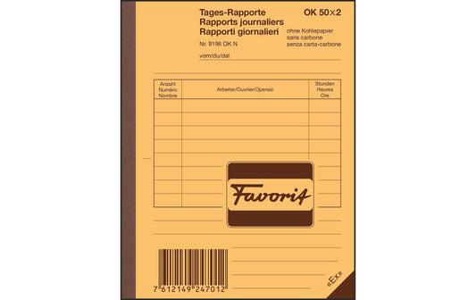 Favorit | Tages-Rapporte | weiss/weiss, D/F/I, 113x144mm, 50x2 Blatt