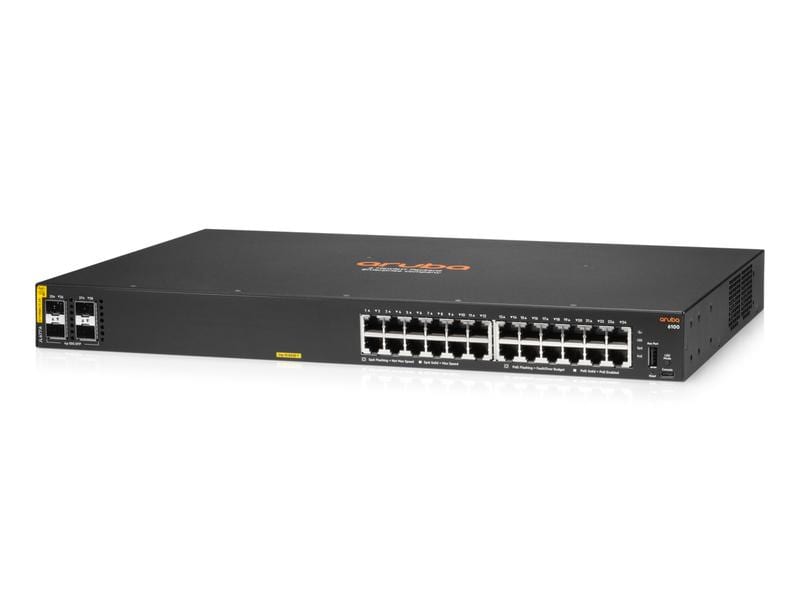 HPE Aruba Networking | HPE Aruba CX 6100 24G PoE+ | 24x 1Gb, 4x SFP+, 370W