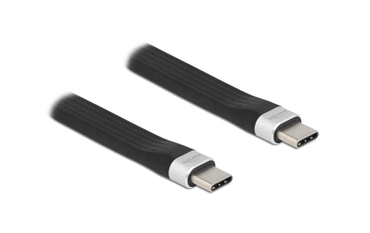 Delock | USB3.2 Gen2 Flachbandkabel, C-C | 10Gbps, 13.5cm, Farbe: Silber/Schwarz