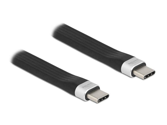 Delock | USB3.2 Gen2 Flachbandkabel, C-C | 10Gbps, 13.5cm, Farbe: Silber/Schwarz