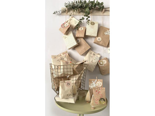 Folia | Adventskalender Falala | 24 Tüten, 24 Klammern, 24 Zahlen Sticker