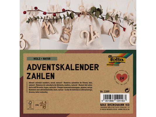 Folia | Adventskalender Zahlen aus Holz | 24 Stück